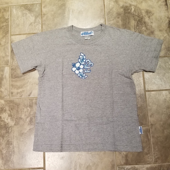 Vintage Miken S/S Crew Neck Flower T-Shirt Gray Women's Size Medium USA Made - Picture 1 of 8